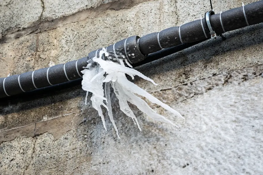 A frozen and burst pipe leaking water in an Olympia, WA home