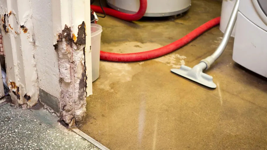 A technician extracting standing water from a floor in Olympia, WA
